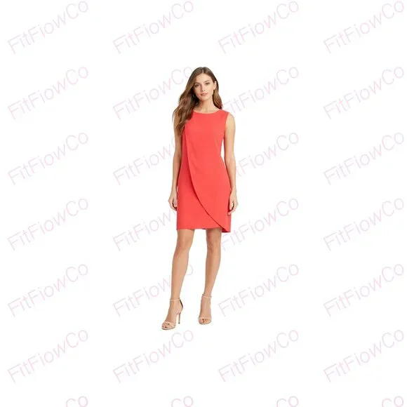 Ann Taylor Coral Sleeveless Shift Dress Size 8 Overlap Front Work Office - Picture 1 of 4